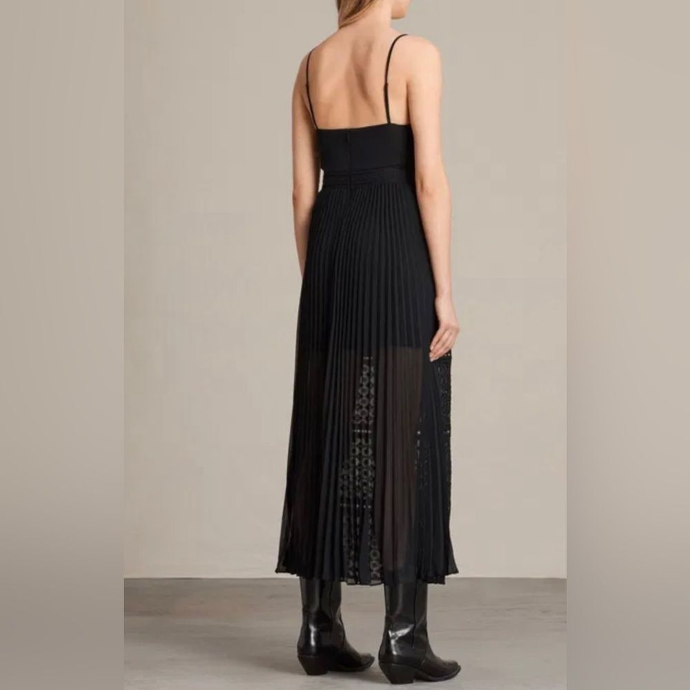 All Saints Black Lace Maxi Dress with Sheer Skirt Panels - Picture 2 of 16